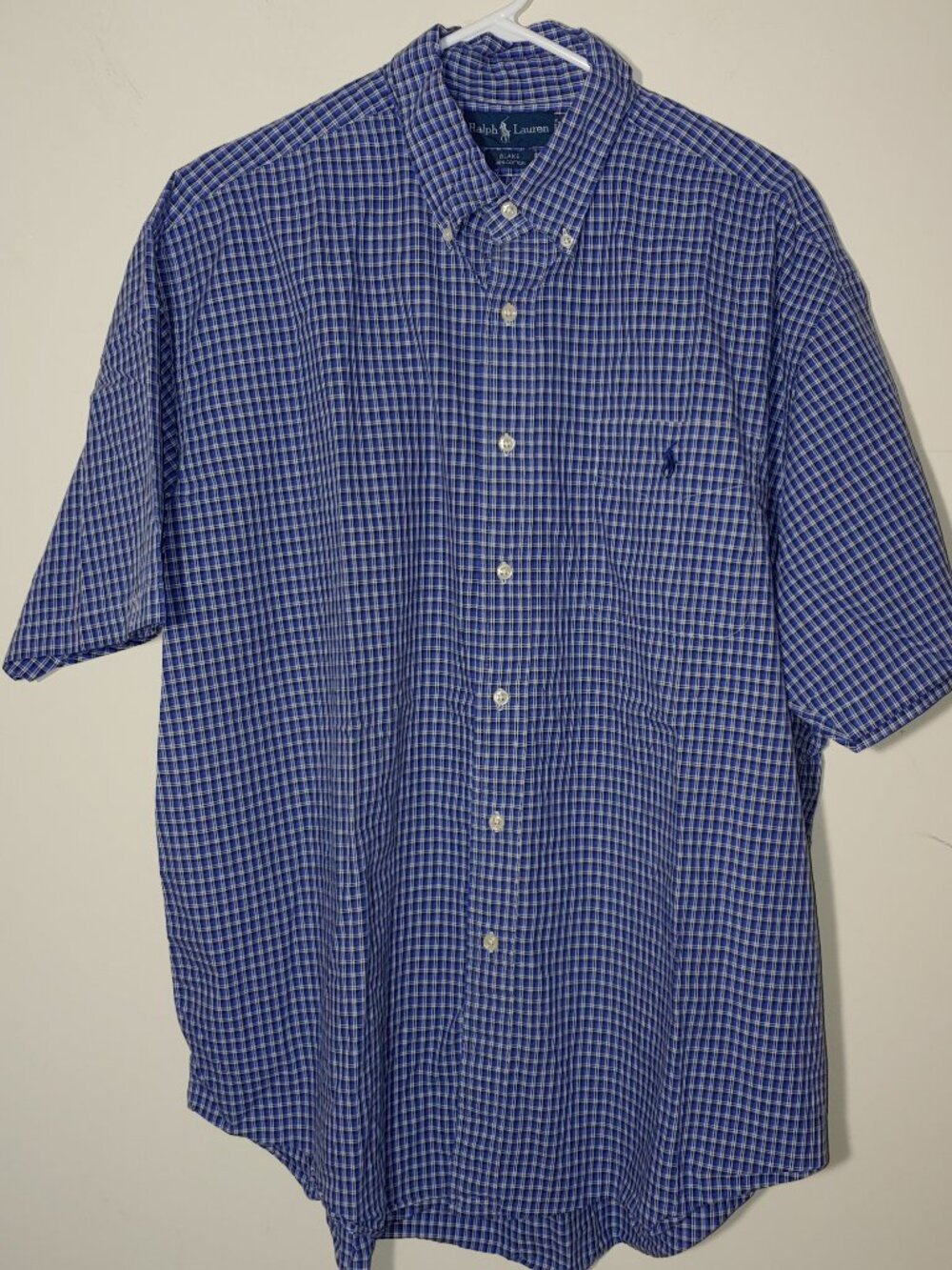 Ralph Lauren 100% Cotton Blake Short Sleeve Button Down Shirt Sz XL Plaid Blue